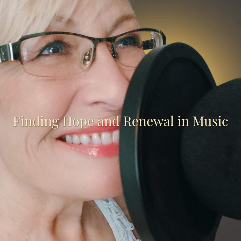 Misti Flowers at a microphone with the article title Finding Hope and Renewal In Music
